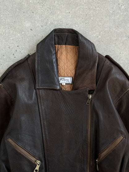 Italian Vintage 1990s Aged Belted Leather Jacket - M