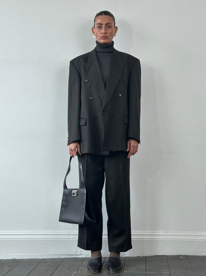 Vintage Wool Pinstripe Double Breasted Suit - 44R/W34