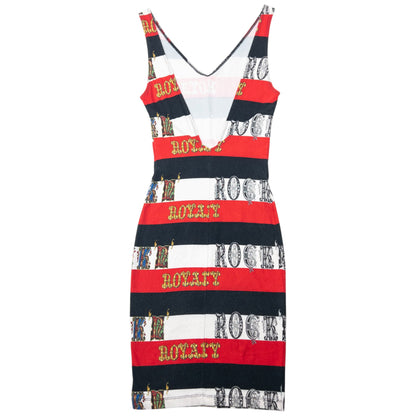 Vintage 90s Versace Jeans Couture Rock Royalty Striped Dress Womens Size S | Small, Tan