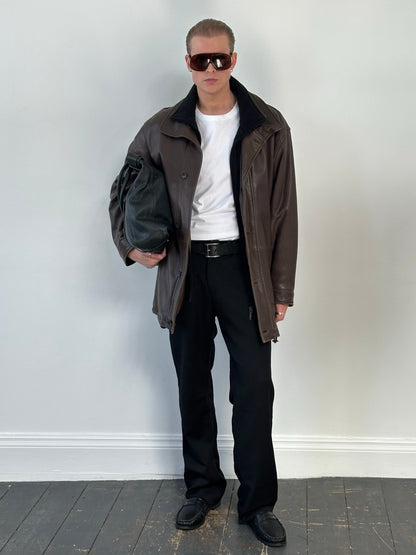 Vintage 1990s Leather Funnel Neck Jacket - XL