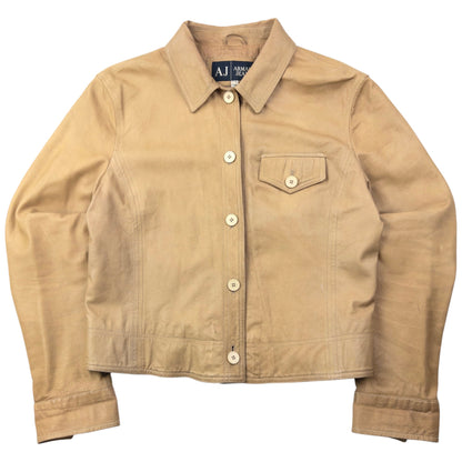 Vintage 2000s Armani Jeans Button Up Leather Jacket Womens Size M | Medium, Beige