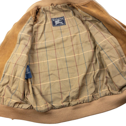 Vintage 90s Burberry Suede Bomber Jacket Size S | Small, Brown