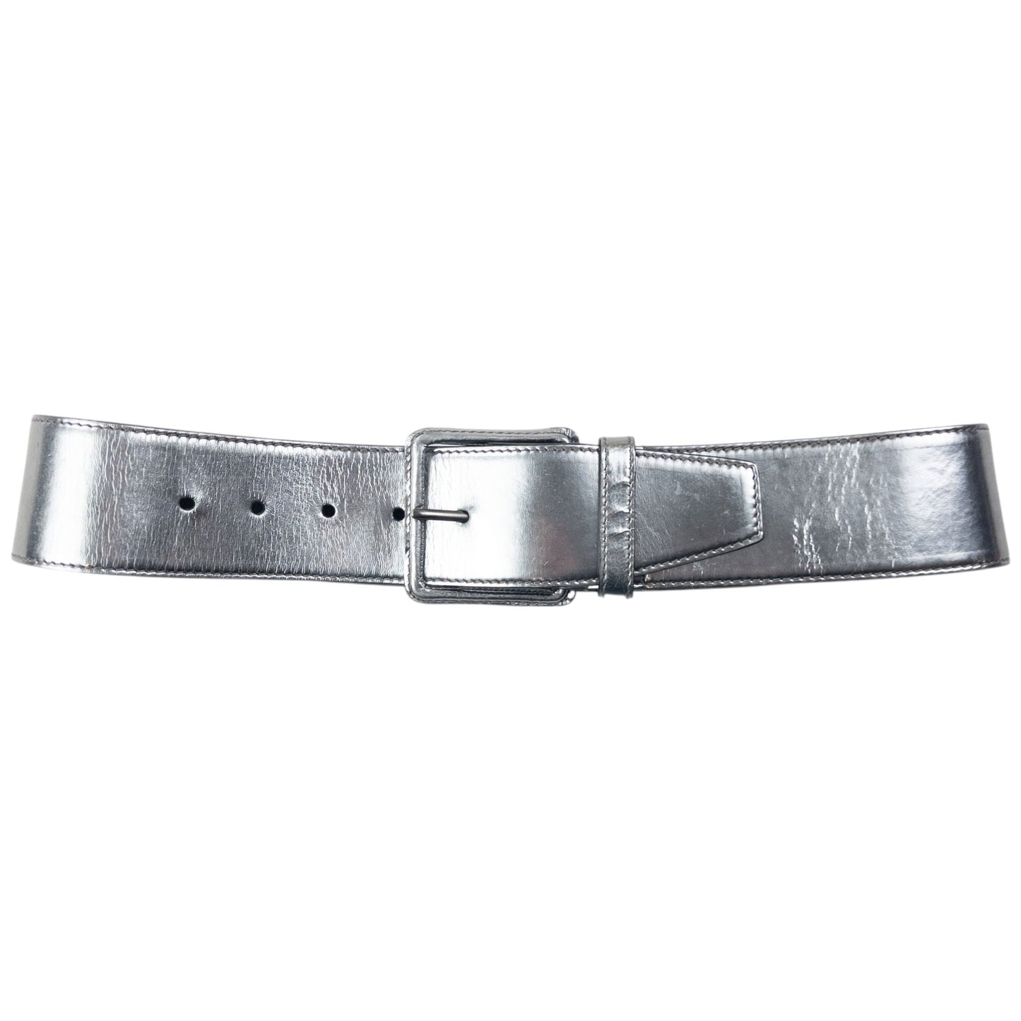 Vintage 2000s Miu Miu Metallic Leather Belt Size W26 | O/S, Grey