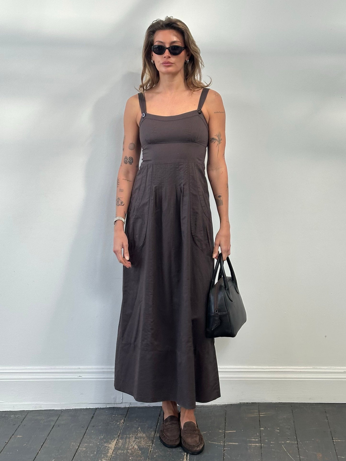 Max & Co 2000s Cotton Linen Pleated Maxi Dress - S