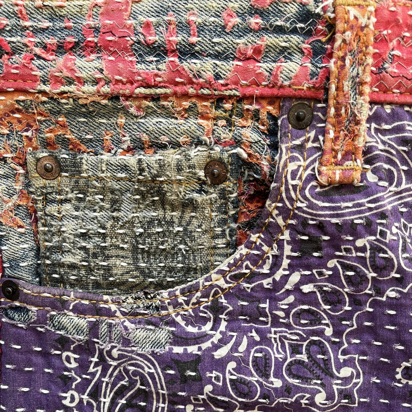 Boro Bandana Sashiko Distressed Jeans - W30"