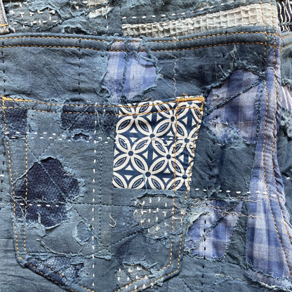 Indigo Boro Sashiko Distressed 501 Jeans - W32"