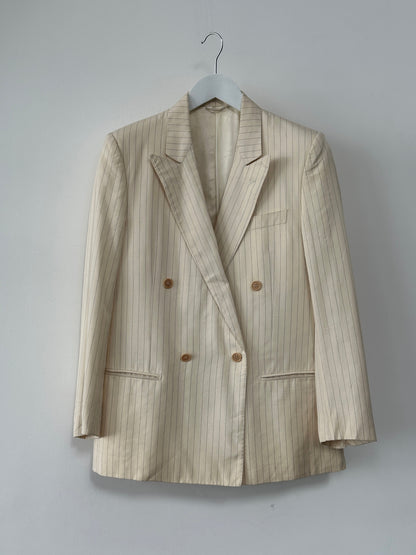 Pierre Cardin Pure Silk Stripe Double Breasted Blazer - 36R/S