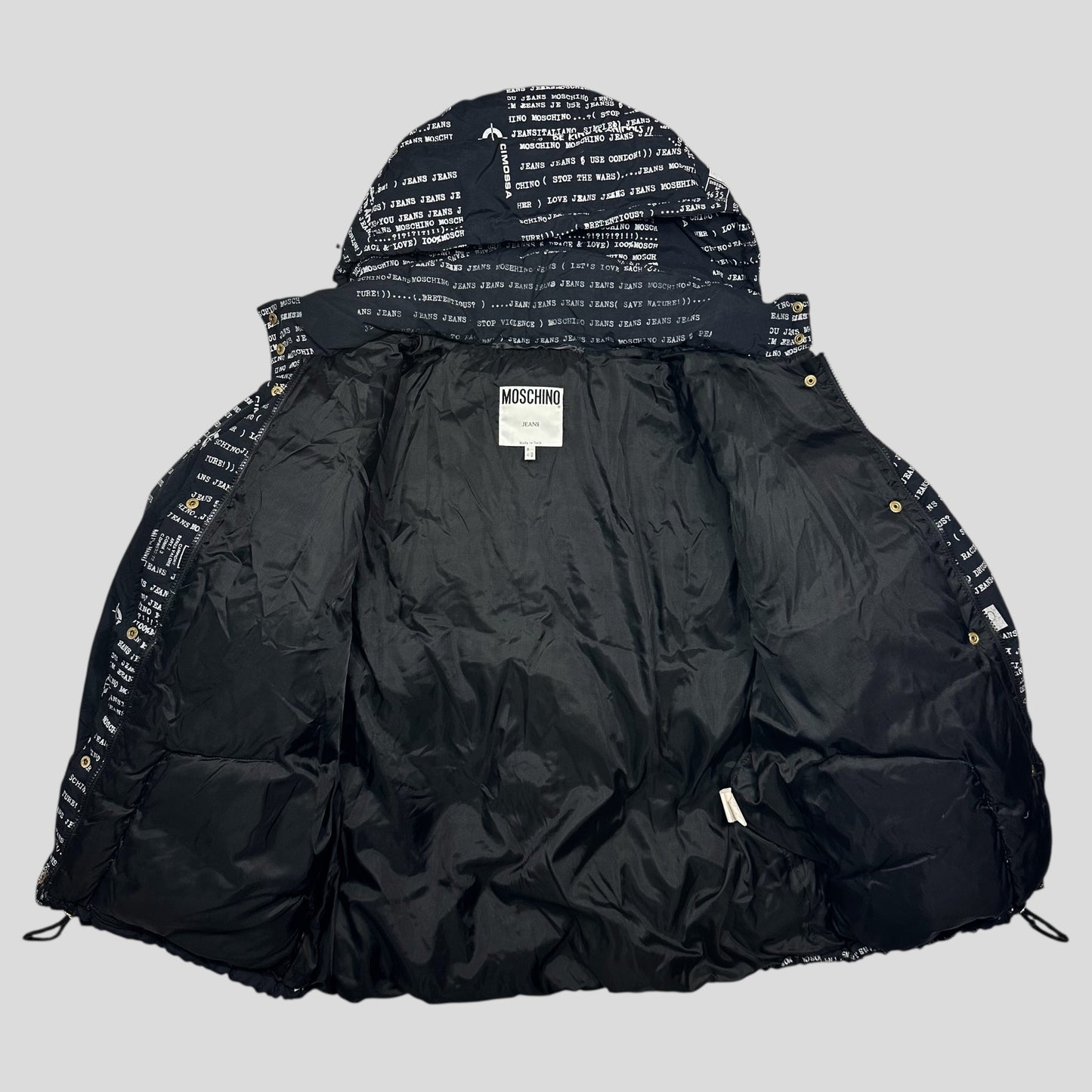 Moschino Jeans 90’s Typewriter Goose Down Puffer Jacket - XL