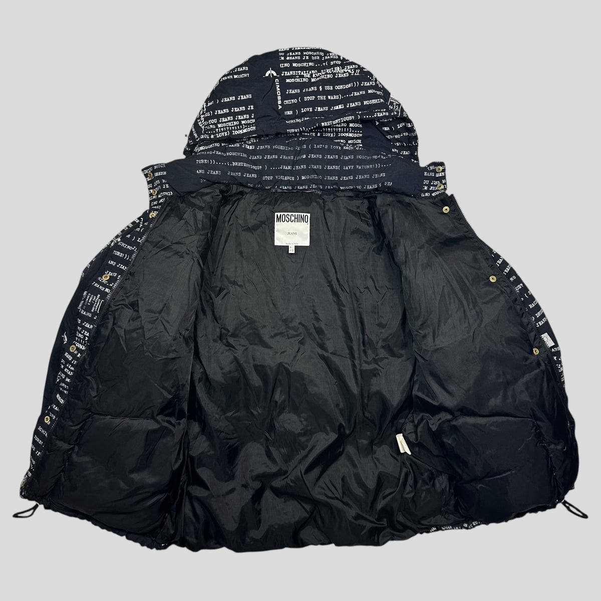 Moschino Jeans 90’s Typewriter Goose Down Puffer Jacket - XL | Large, Black