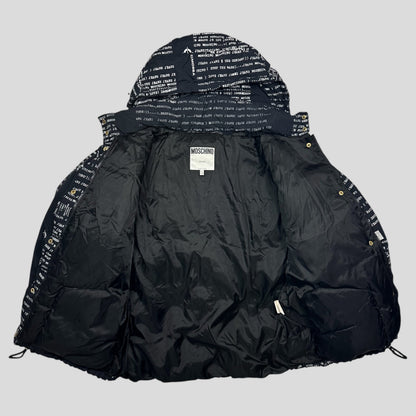 Moschino Jeans 90’s Typewriter Goose Down Puffer Jacket - XL | Large, Black