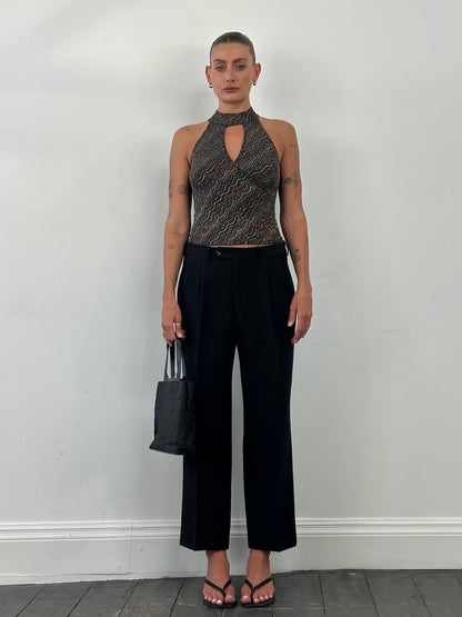 French Vintage Sleeveless Glittery High Neck Top - S