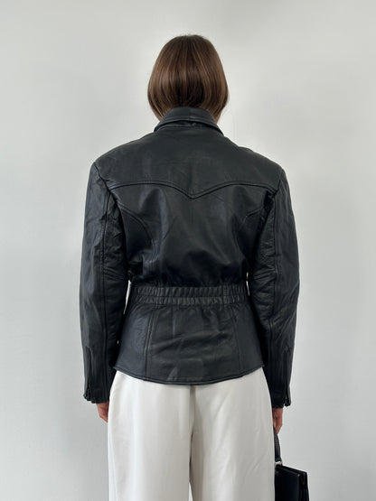 Vintage 1990s High Neck Belted Leather Jacket - M