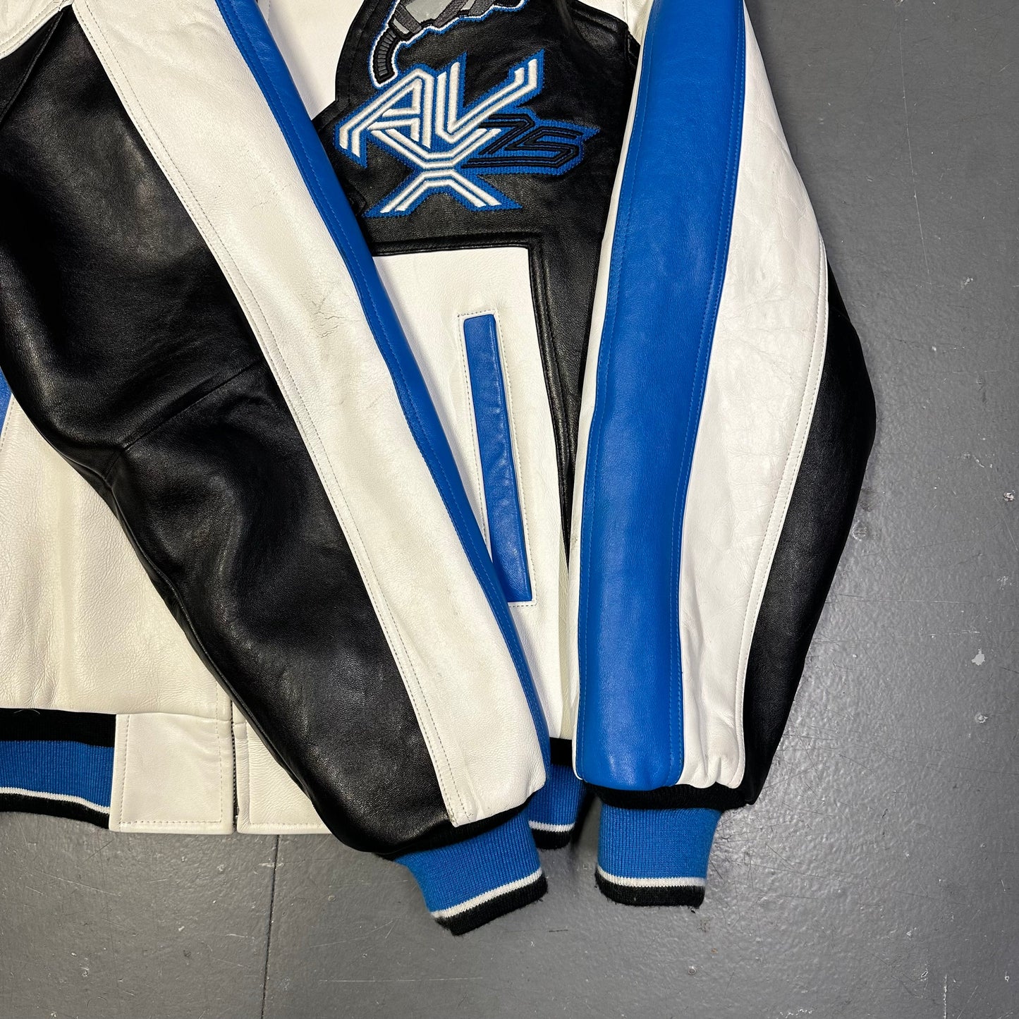 Avirex Fighter Jet Leather Jacket In White & Blue ( L )