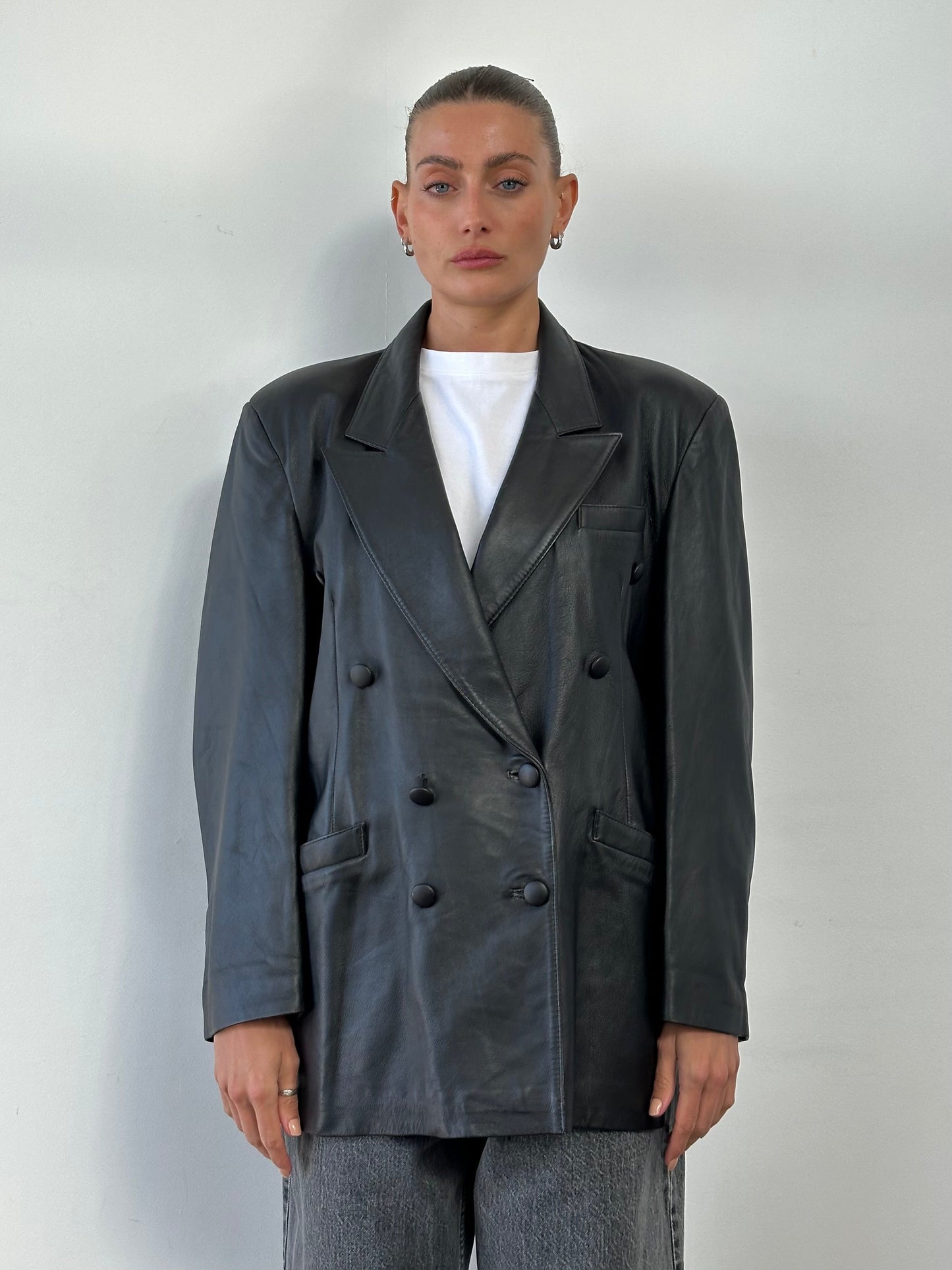 Vintage Double Breasted Leather Blazer Jacket - L