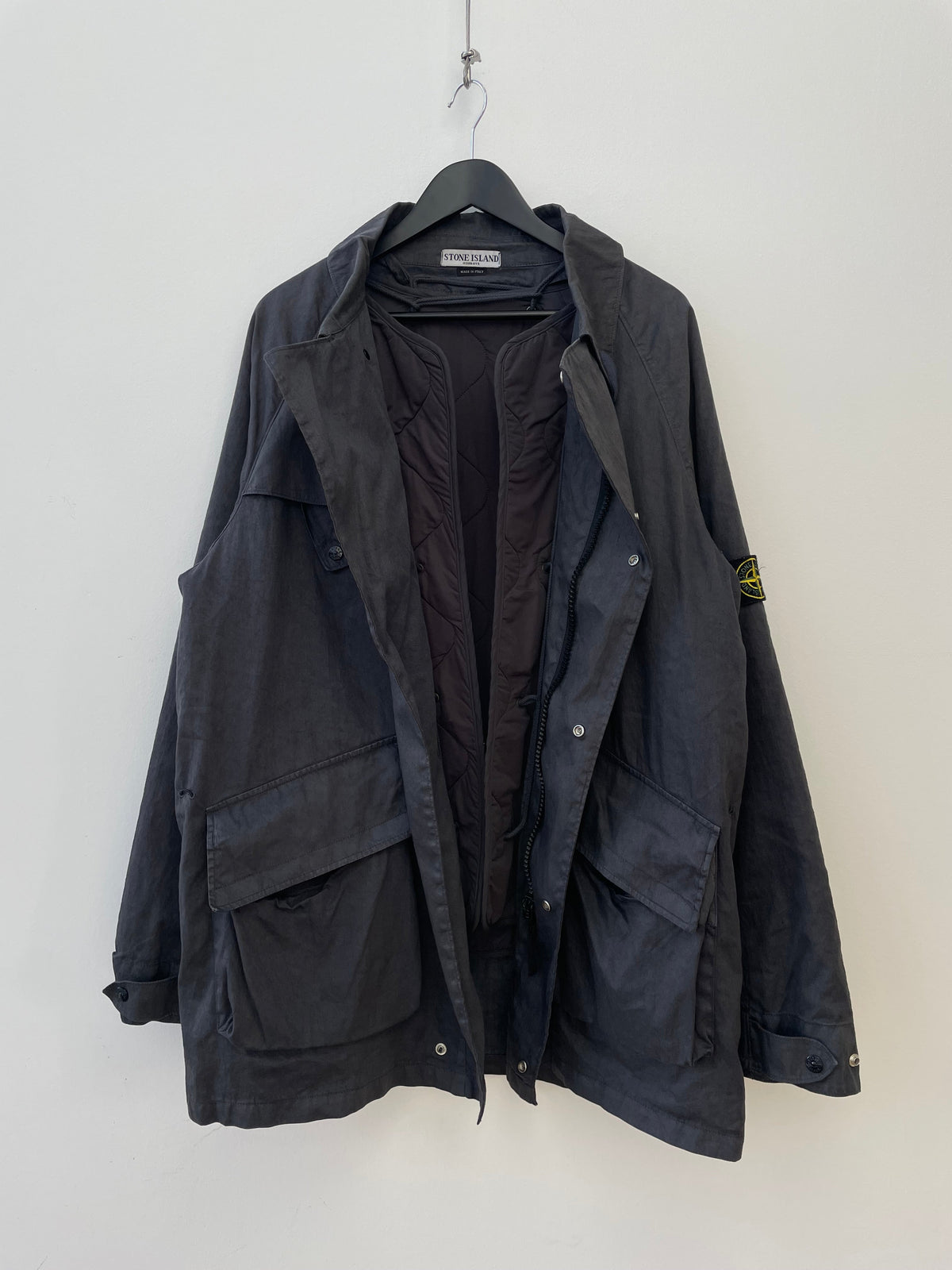 Stone Island AW04 Dutch Rope Liner Linen Overcoat | X-Large, Charcoal