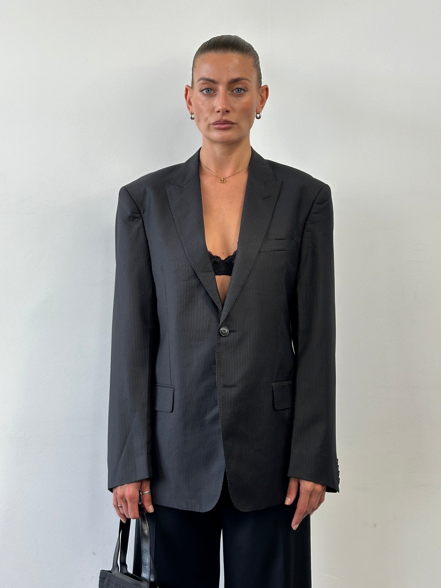 Versace Collection Stripe Wool Single Breasted Blazer - 40R/L