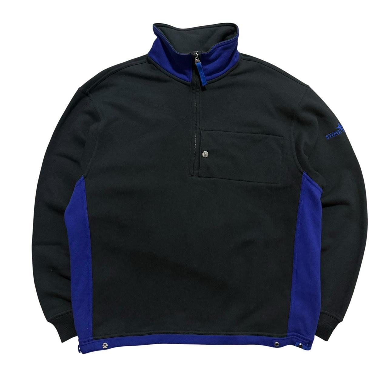 Stone Island Quarter Zip Pullover | Large, Black and Blue