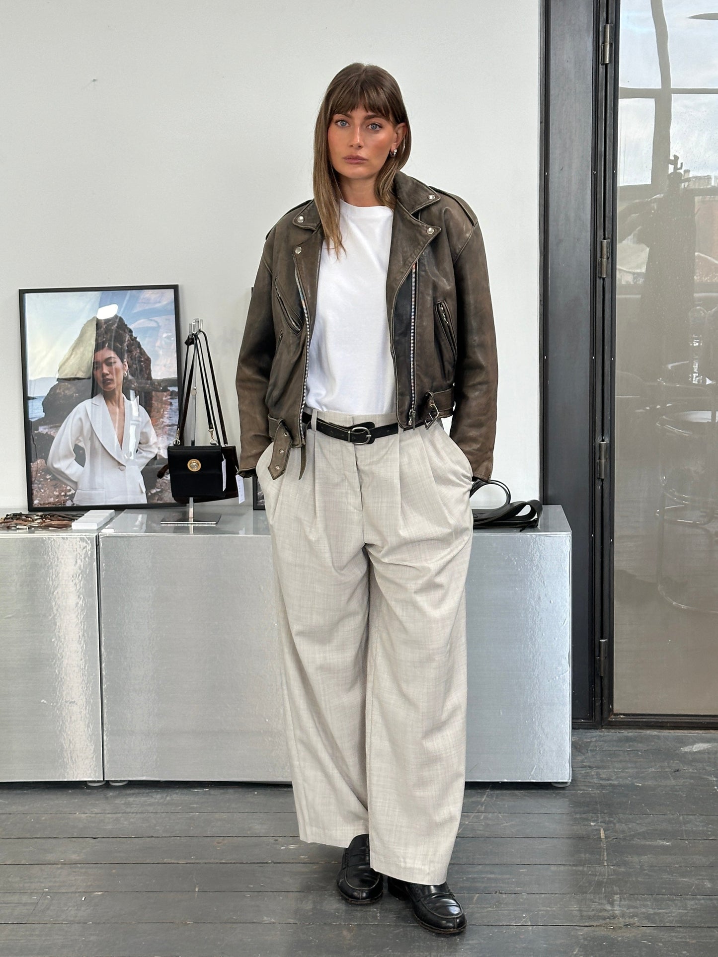 Vintage 1980s Distressed Leather Biker Jacket - S