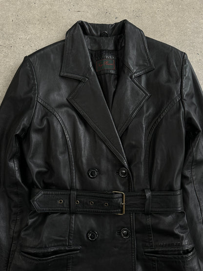 Vintage 1990s Floor Length Belted Leather Trench Coat - M
