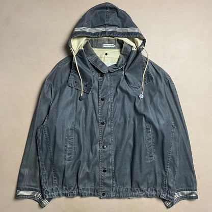 S/S 1986 Charcoal Grey Sail Cloth Marina Spell Out Hooded Coach Jacket