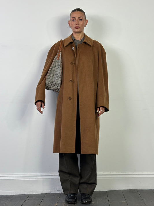 British Vintage Pure Cashmere Concealed Placket Coat - XL