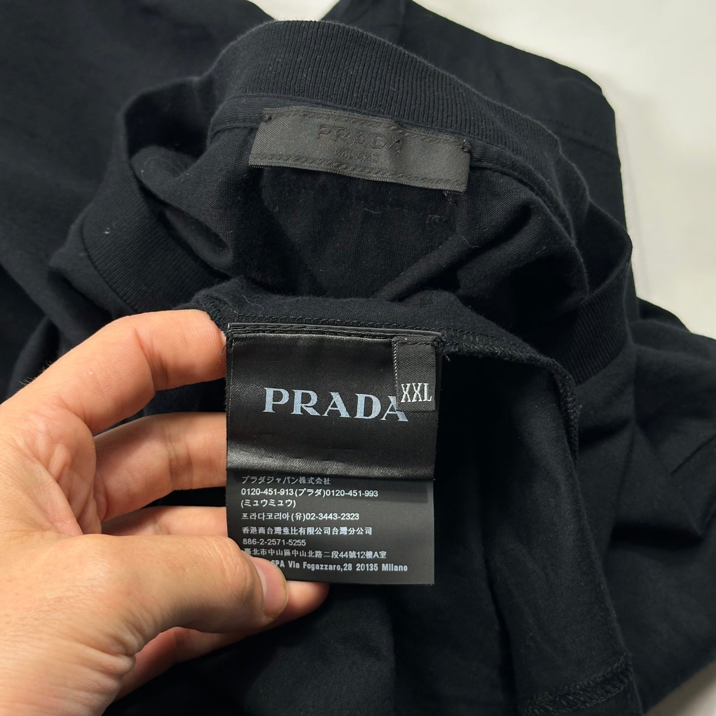 Prada Milano 2019 Triangle Logo Black Cotton Fitted T-shirt - XXL (L)