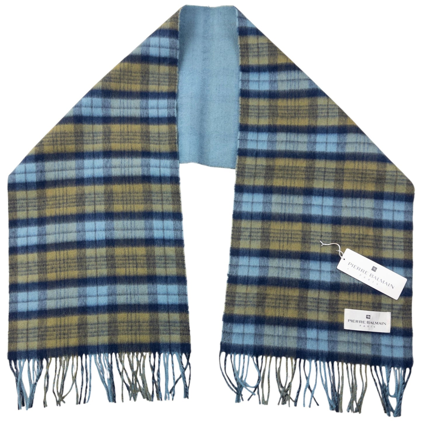 Vintage 90s Pierre Balmain Checkered Wool Tassel Scarf | O/S, Multicoloured