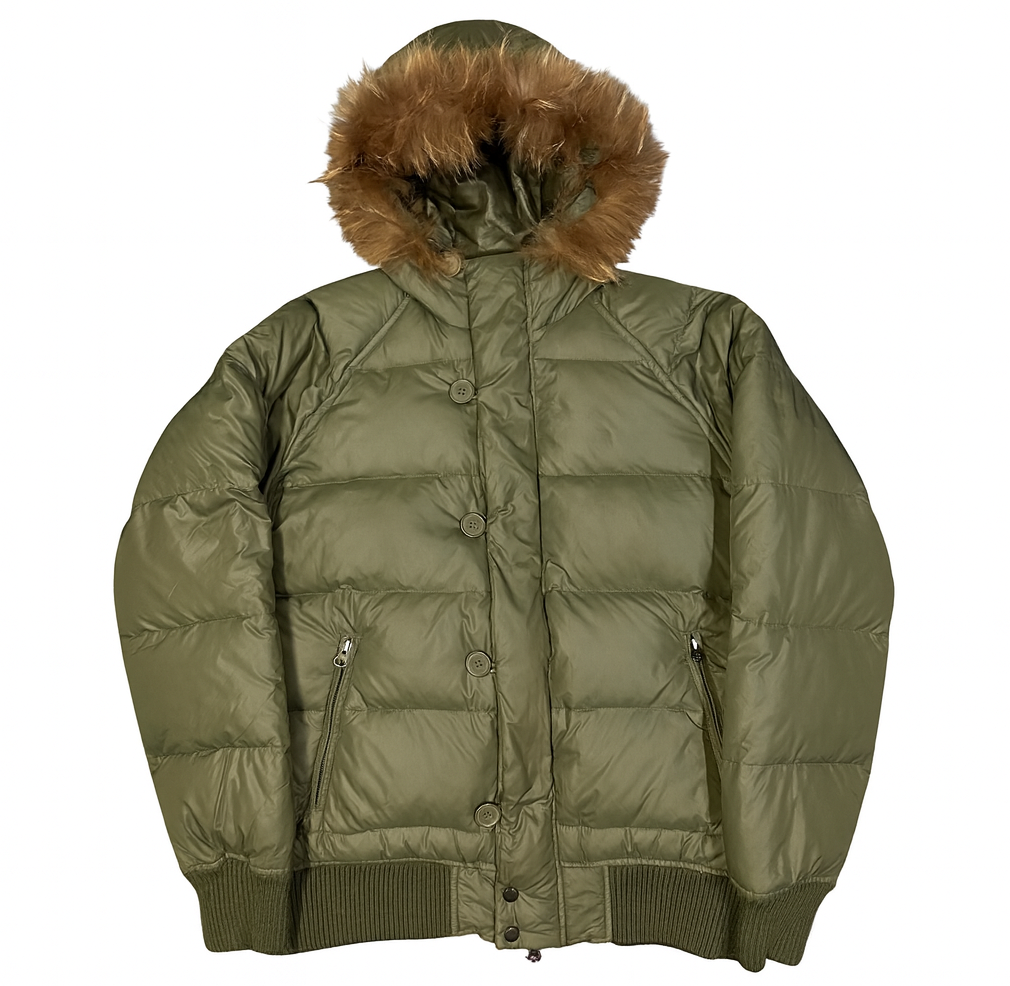 Avirex Puffer Jacket Fur Hood In Olive Green ( XL )