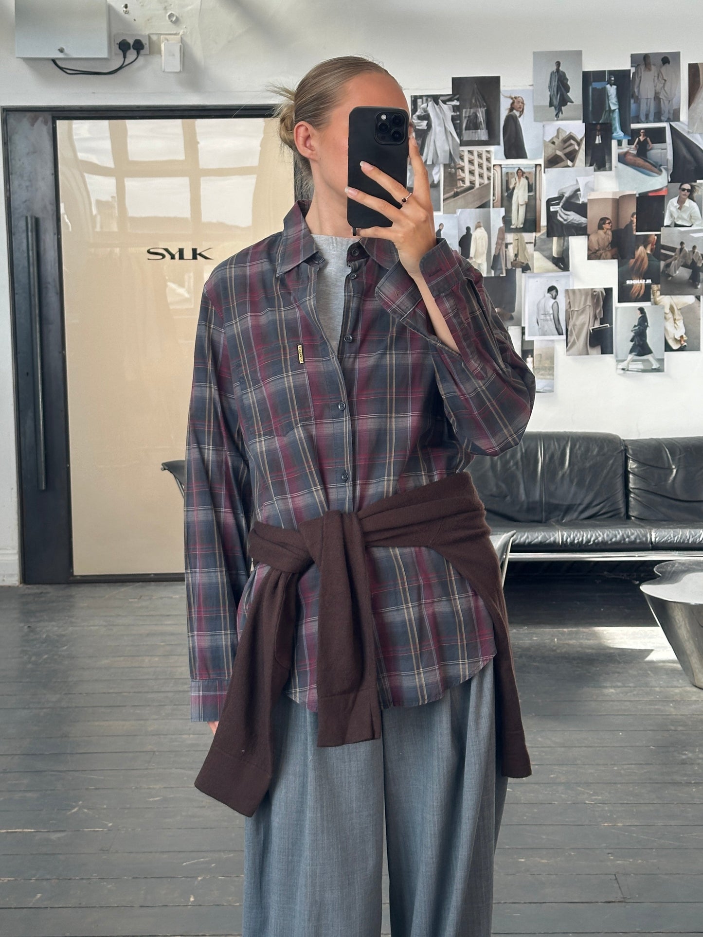 Armani Jeans 2000s Check Pure Cotton Flannel Logo Shirt - L