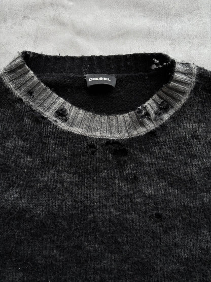 DIESEL DISTRESSED KNIT JUMPER | O/S, Black