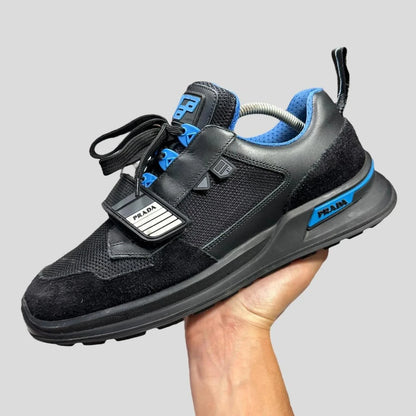 Prada 2018 Mechano Nero Voyage Rubber + Leather Logo Trainers - UK8.5/9