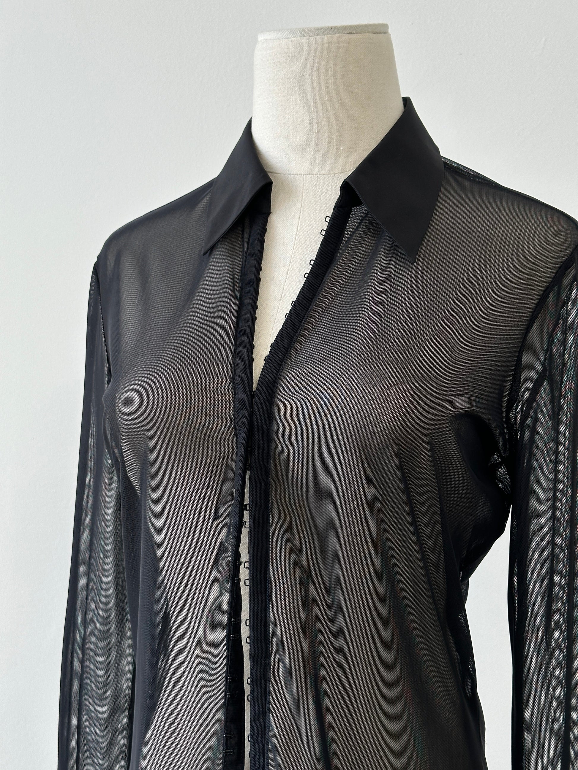 St Michael 2000s Sheer Hook & Eye Front Shirt - S