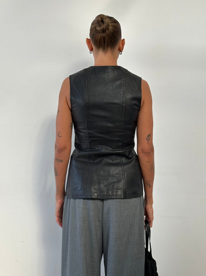 Vintage Double Breasted Leather Waistcoat - S