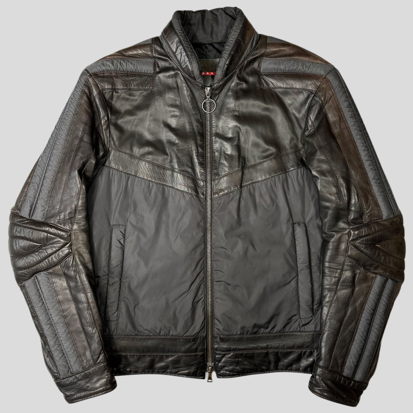 Prada Sport 00’s Leather + Nylon 3D Panelled Puffer Jacket - M/L | Default Title, Red