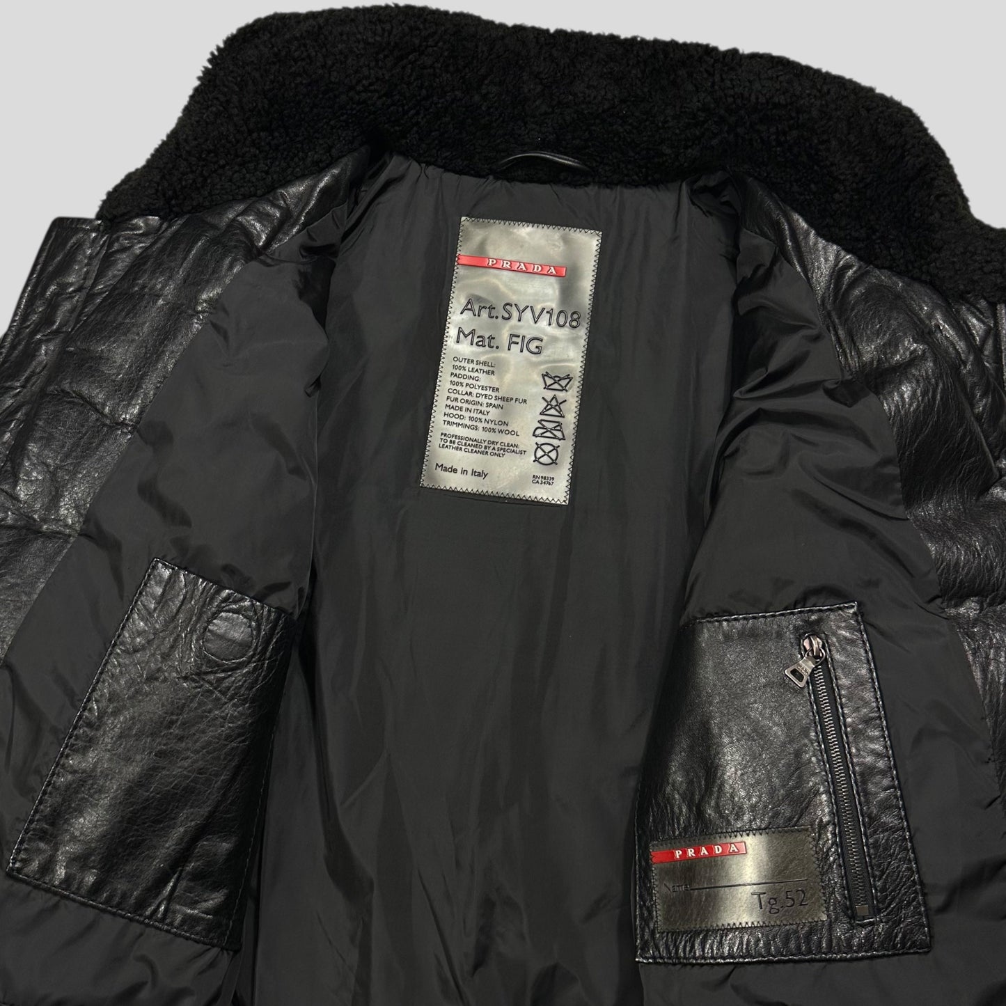 Prada Sport 00’s Leather Aviator Shearling Fur Collar Hooded Puffer - IT52 (L)