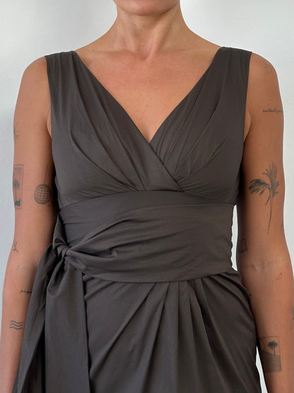 Max Mara Cotton Pleated Wrap Midi Dress - XS