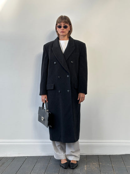 Italian Vintage 1980s Pure Wool Double Breasted Coat - XL