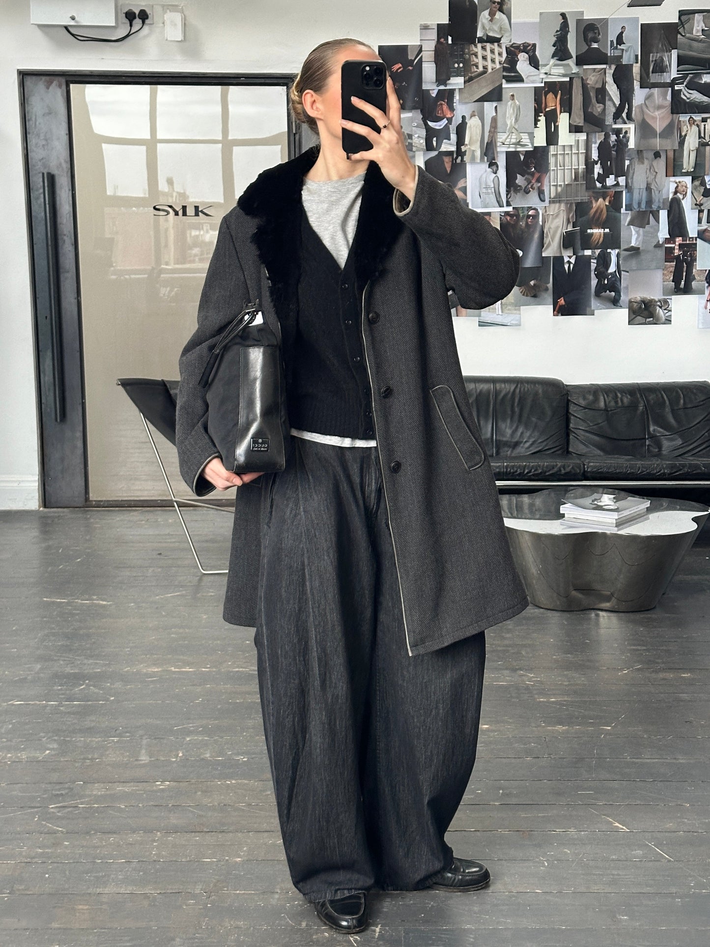 Armani Collezioni 2000s Wool Fur Collar Coat - L