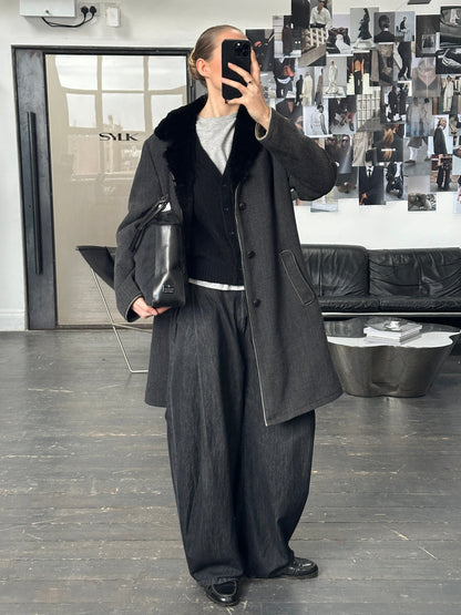 Armani Collezioni 2000s Wool Fur Collar Coat - L