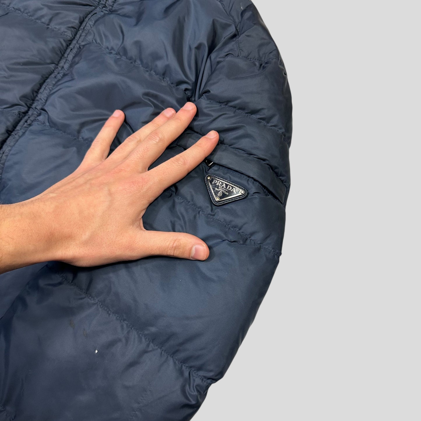 Prada 2014 Navy Nylon Down Triangle Plaque Puffer Jacket - IT48 (M/L)