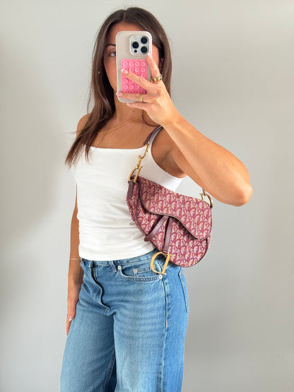 Vintage Christian Dior Monogram Bordeaux Red Saddle Shoulder Bag | O/S, Multicoloured