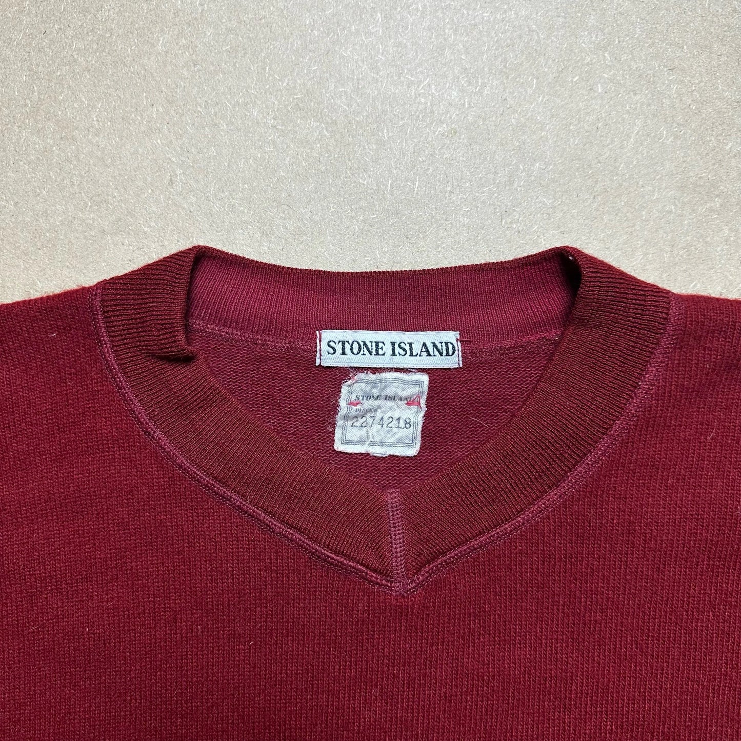 A/W 1988 Crimson Red Ribbed V-neck Sweater