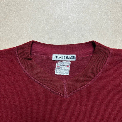 A/W 1988 Crimson Red Ribbed V-neck Sweater