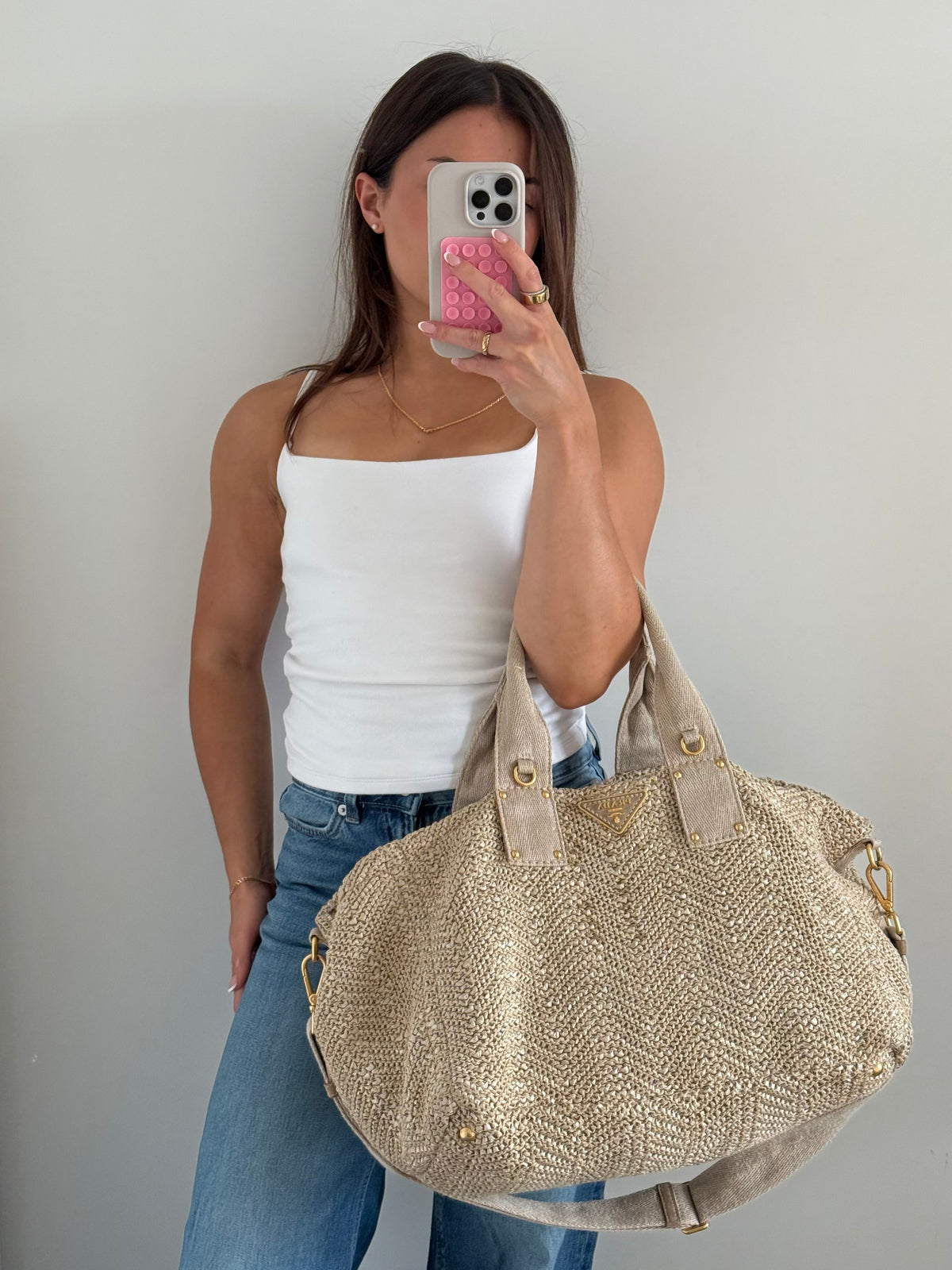 2000s Prada Raffia Woven 2Way Handbag | O/S, Multicoloured