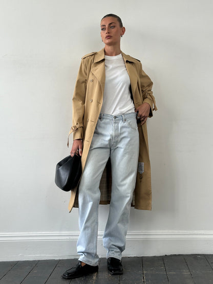 London Fog Cotton Double Breasted Belted Trench Coat - M