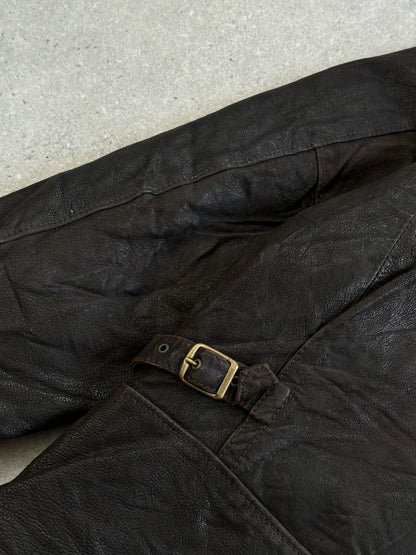 Vintage 1980s Concealed Placket Leather Jacket - L/XL