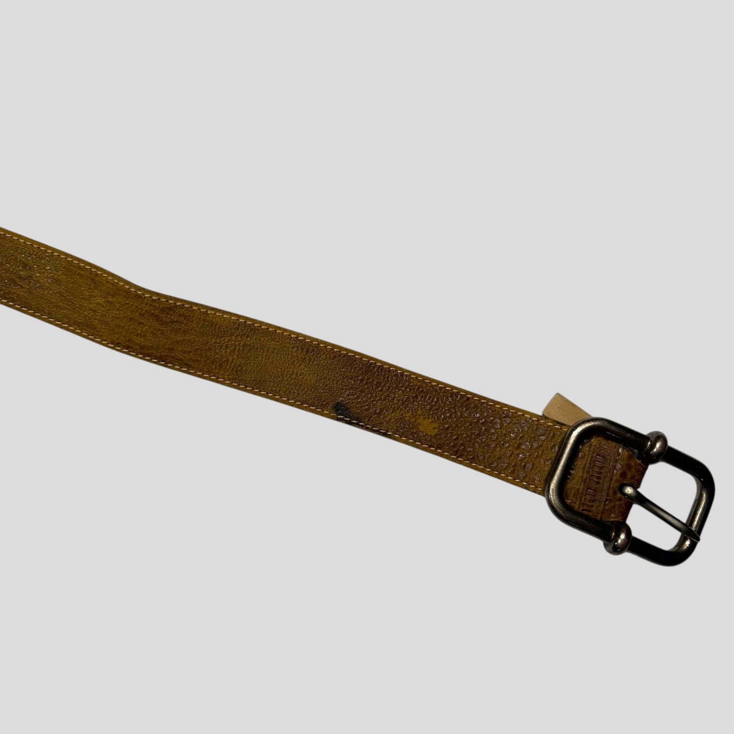 Miu Miu 00’s Leather Textured Metal Buckle Logo Belt - 30-38