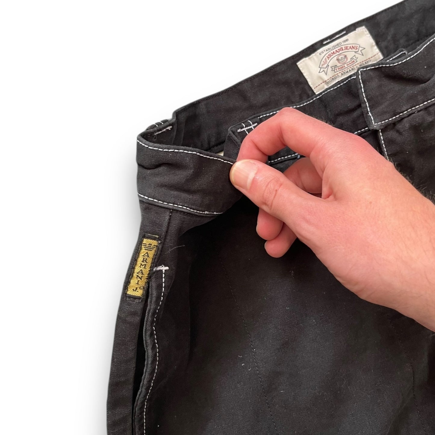 90's Armani Contrast Stitch Heavy Trousers (34) | Default Title, Black