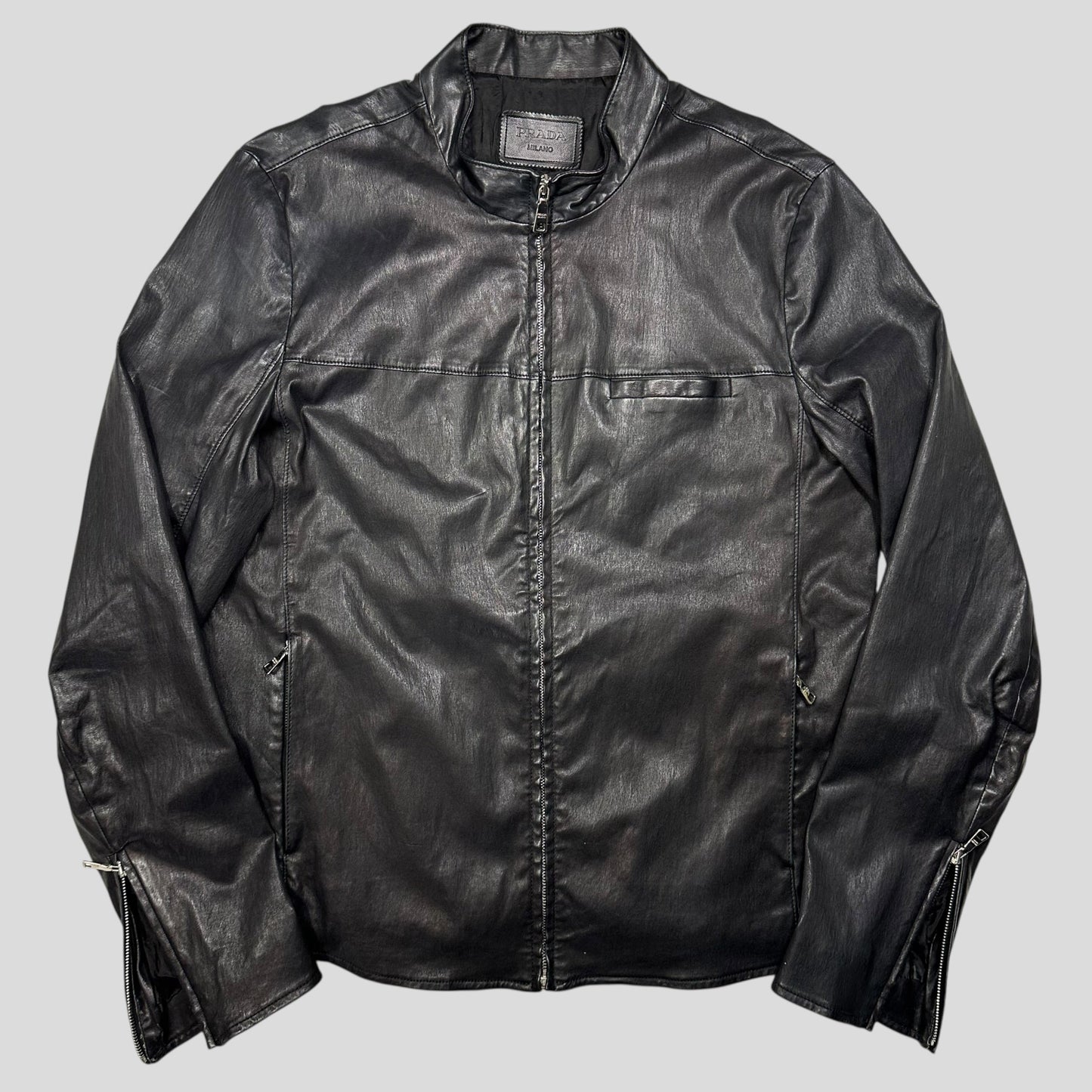 Prada Milano 2013 Lambskin Leather Biker Pocket Jacket - L | Default Title, Black