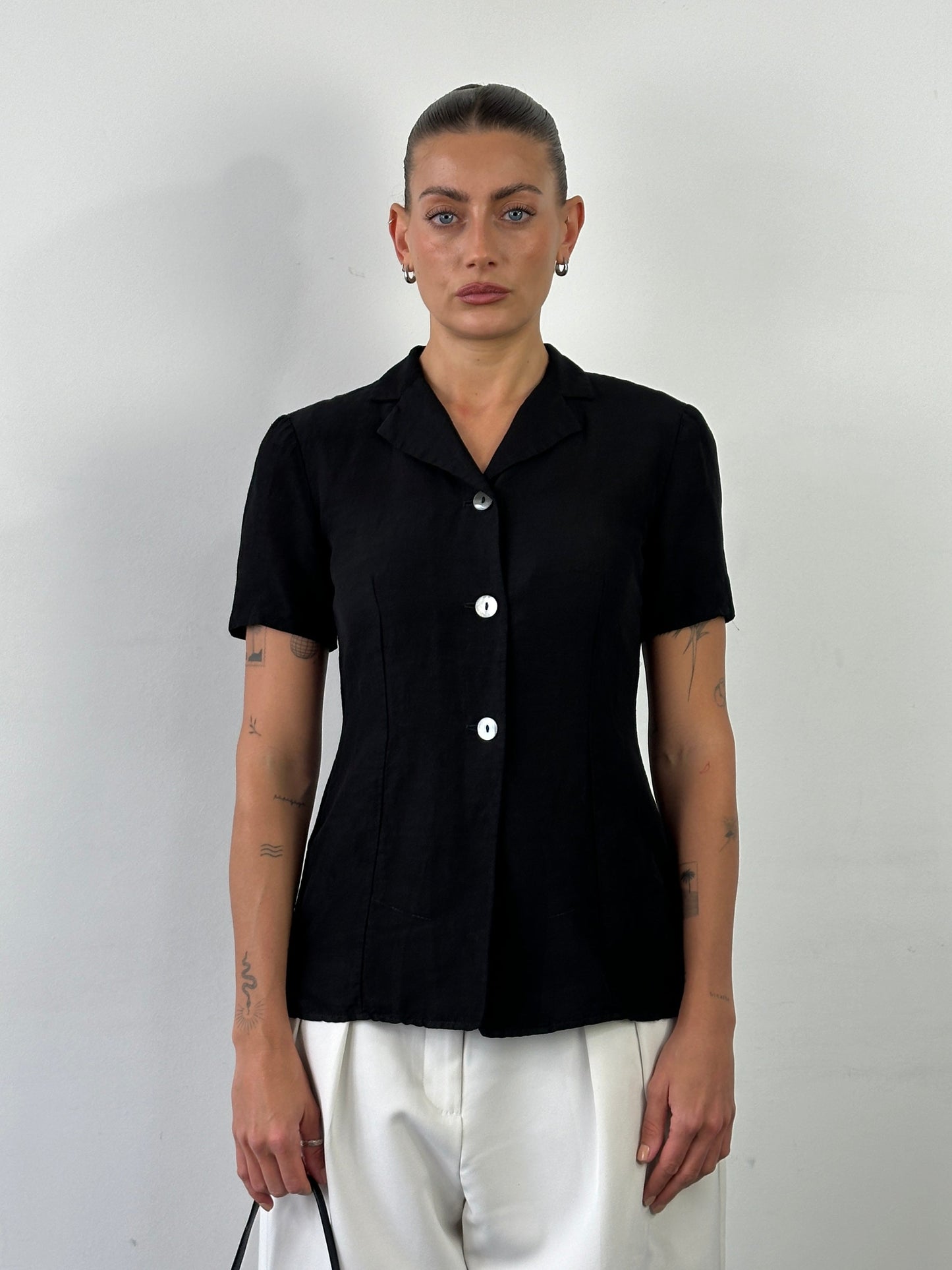 Pierre Balmain 90s Linen Short Sleeve Fitted Blazer - M